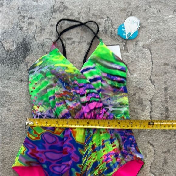 Green and Pink One Piece Swimsuit with Vibrant Design - Picture 11 of 11